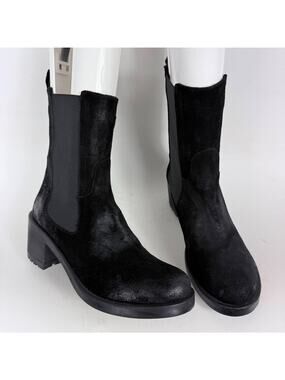 Emanuele Crasto Chelsea Boots Women's 9 Black Suede Chunky Block Heel Classic